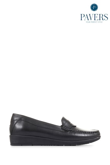 Pavers Wide Fit Leather Penny Black Loafers (C41491) | £45
