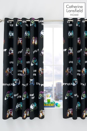 Catherine Lansfield Black Game Over Eyelet Curtains (C41773) | £43