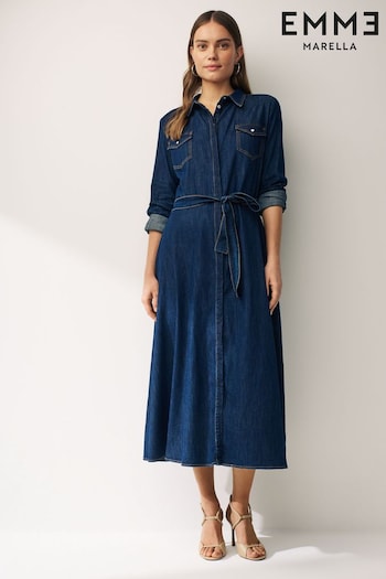 Emme Marella Blue Dalila Midi Denim Shirt TEEN Dress (C41924) | £190