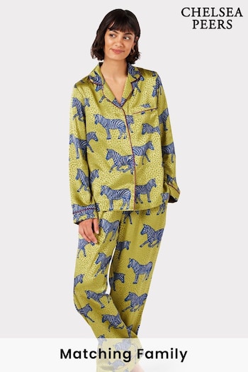 Chelsea Peers Green Jacquard Satin Zebra Print Long Pyjama Set (C41948) | £55