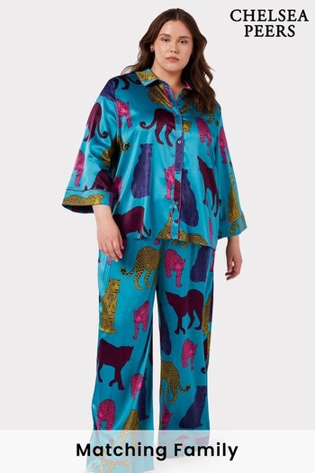 Chelsea Peers Blue Curve Recycled Fibres Leopard Print Long Pyjama Set (C42003) | £55