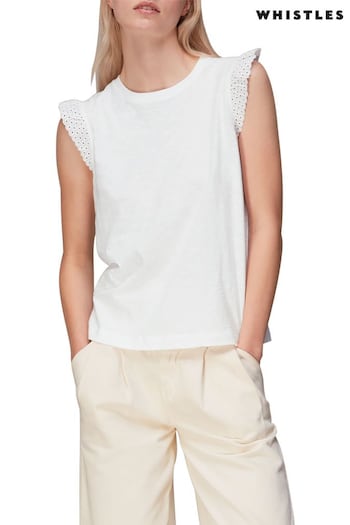 Whistles White Broderie Frill Sleeve T-Shirt (C42201) | £24