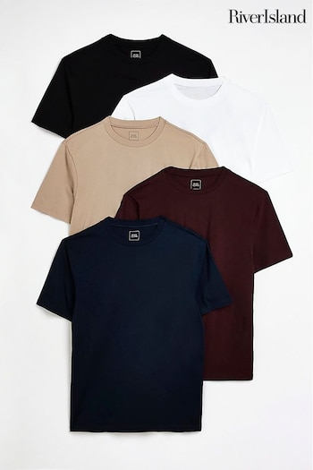 River Island Navy Slim T-Shirts 5 Pack (C42244) | £35