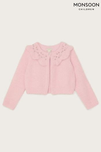 Monsoon Pink Fluffy Gem Collar Bolero Cardigan (C42373) | £28 - £32