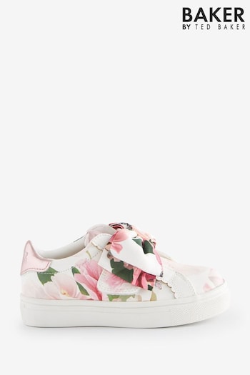 Baker by Ted Baker Girls Floral Printed Bow White Trainers (C42385) | £40
