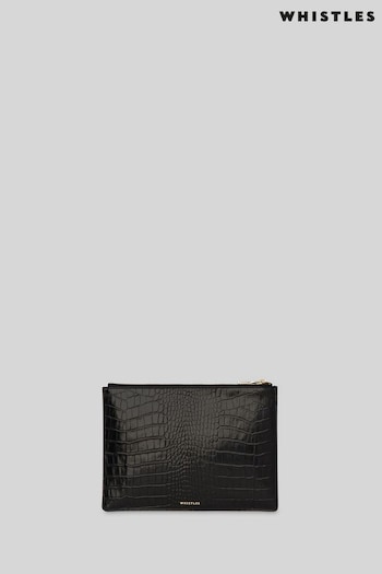 Whistles Medium Shiny Croc Effect Black Clutch Bag (C42393) | £69