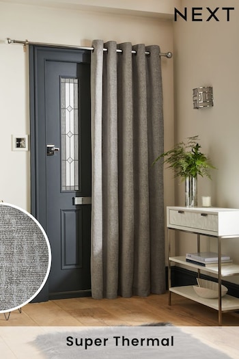 Silver Grey Heavyweight Chenille Super Thermal Eyelet Door Curtain (C42448) | £55 - £75