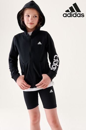 adidas Black Sportswear Essentials Linear Logo Full Zip Hoodie (C42547) | £33