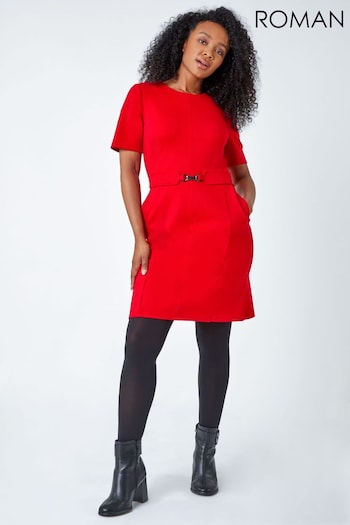 Roman Red Petite Belted Shift Stretch Dress (C42602) | £42