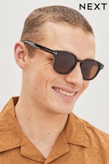 Tortoiseshell Brown Rounded Polarised Sunglasses (C42694) | £16