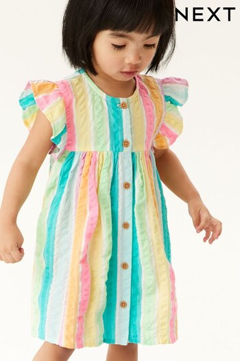Rainbow Stripe Frill Sleeve Cotton Dress (3mths-8yrs) (C42744) | £10 - £13