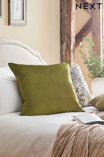 Olive Green Matte Velvet Large Square Cushion (C42847) | £16