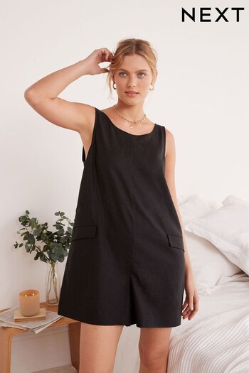 Black Linen Blend Playsuit (C42864) | £34