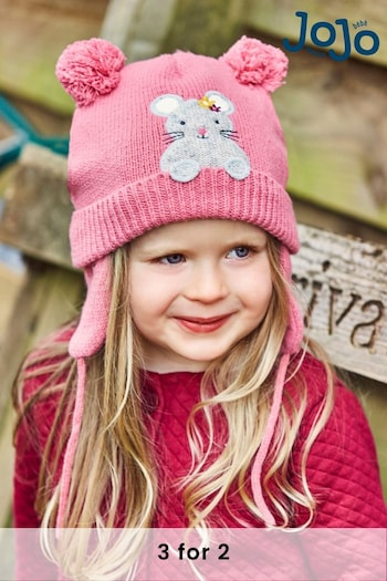 JoJo Maman Bébé Pink Mouse Appliqué Hat (C42867) | £16.50