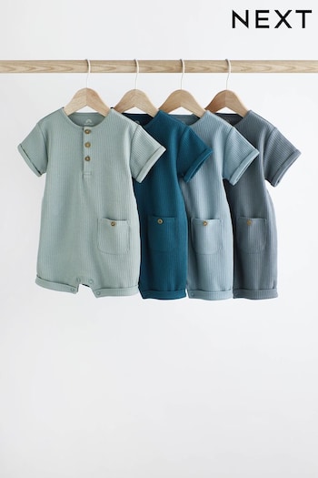 Blue Ribbed Baby Jersey Rompers 4 Pack (C42873) | £19 - £23