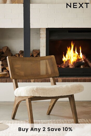 Oslo Faux Fur Natural Bronx Rattan Frame Bodhi Wooden Accent Chair (C43132) | £225