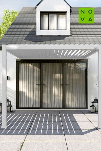 Nova Outdoor Living White Titan Square Aluminium 3 x 3m Wall Mounted Pergola (C43325) | £2,000