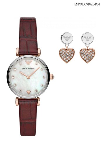 Emporio Armani Ladies Croc Strap Watch & Earrings Gift Set (C43434) | £210