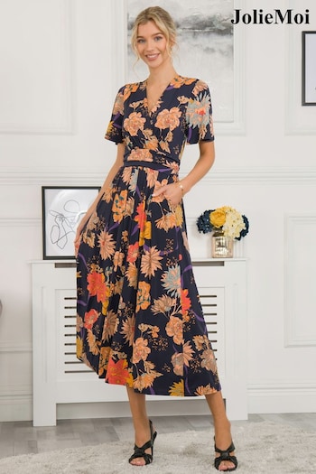 Jolie Moi Blue Sherya Jersey Angel Sleeve Maxi Dress (C43594) | £79