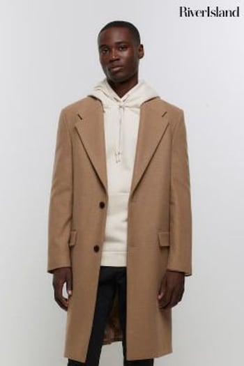 River Island Brown Premium Wool Overcoat (C43615) | £95