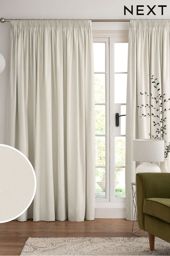 Light Natural Cotton Lined Pencil Pleat Curtains (C43688) | £20 - £90