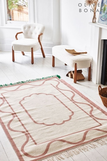 Oliver Bonas Pink Mae Reversible Jacquard Wool & Cotton Rug (C43808) | £150