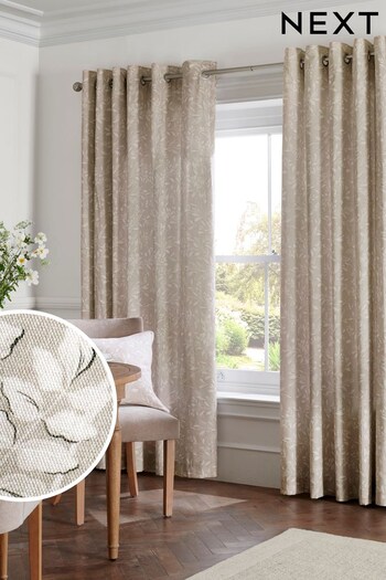 Natural Country Floral Eyelet Lined Curtains (C43888) | £30 - £95