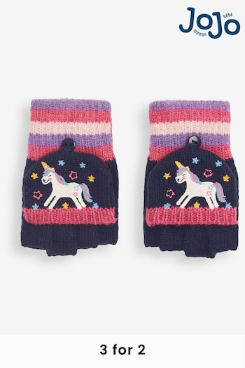 JoJo Maman Bébé Navy Unicorn Embroidered Gloves (C43948) | £11.50