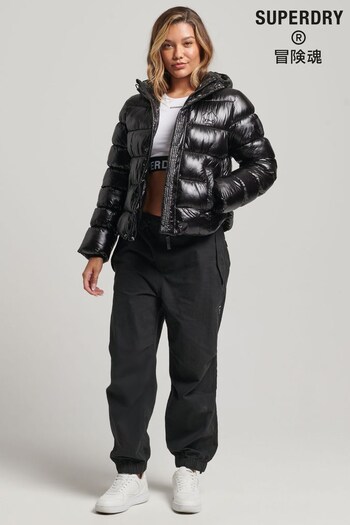 Superdry Black Hooded Shine Sports Puffer Jacket (C44036) | £120