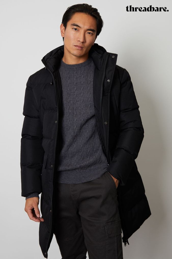 Mens long sale padded coat uk