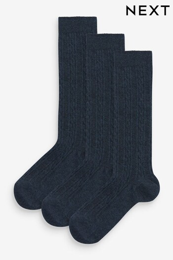 Navy Blue 3 Pack Cable Cotton Rich Knee High School Socks (C44464) | £6 - £7