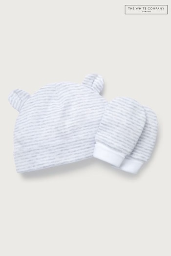 The White Company Organic Cotton Stripe ear Hat And Mitt Set (C44572) | £16