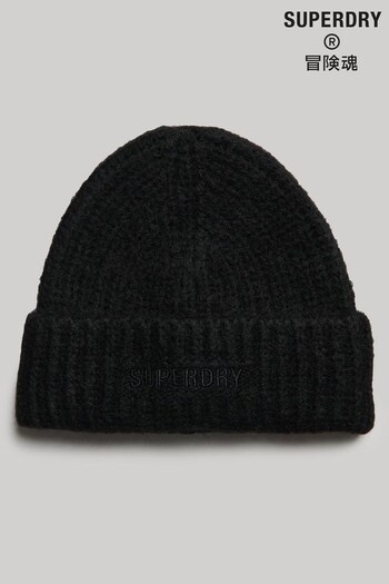 Superdry Black Essential Ribbed Beanie (C44867) | £20