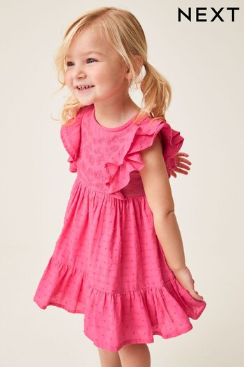 Pink Jersey Woven Mix Embroidered Dress (3mths-7yrs) (C44929) | £13 - £17