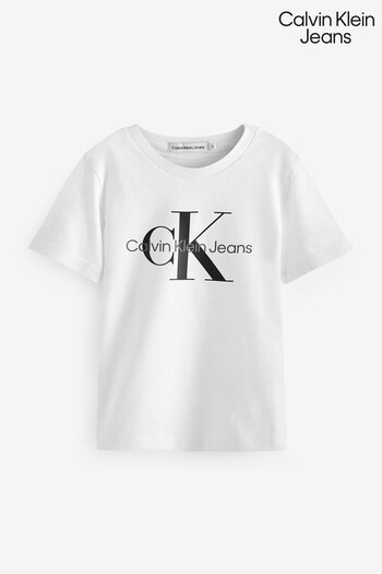 Calvin K50K509637 Klein Jeans Boys White Monogram Logo T-Shirt (C44945) | £40