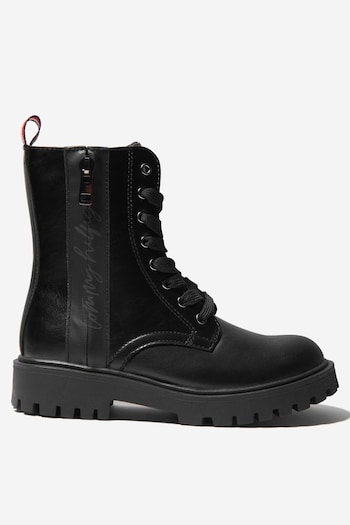 Girls Lace Up Boots in Black (C45016) | £50 - £52