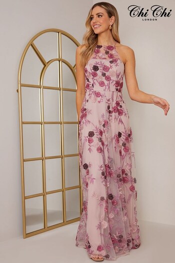 Chi Chi London Pink Sleeveless Embroidered Maxi Dress babydoll (C45036) | £147