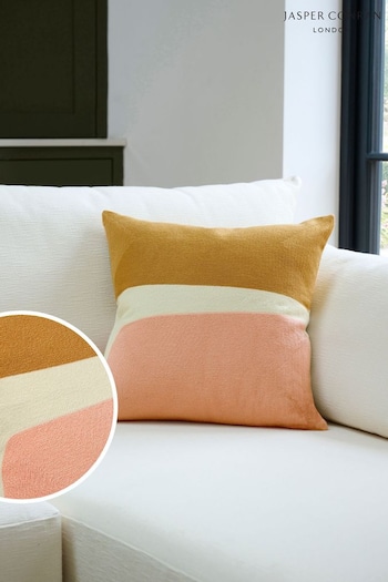Jasper Conran London Pink/Yellow Colourblock Embroidered Feather Filled Cushion (C45090) | £50