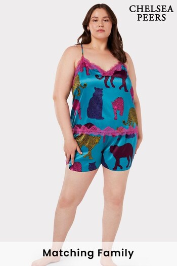 Chelsea Peers Blue Curve Satin Leopard Print Cami Short Pyjama Set (C45172) | £35