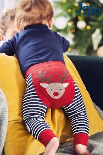 JoJo Maman Bébé Red Reindeer Stripe Baby Leggings tweed (C45313) | £12.50