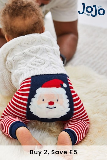 JoJo Maman Bébé Red Father Christmas Striped Baby Recycled Leggings (C45340) | £12