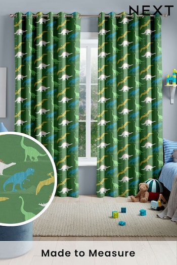 Green Kids Multi Dino Made To Measure Curtains (C45411) | £82