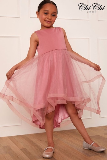 Chi Chi London Pink Younger Girls Tulle Layered Midi Dress (C45435) | £54