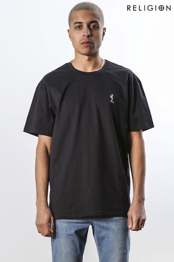 Religion Black Relaxed Fit Crew Neck T-Shirt (C45579) | £38