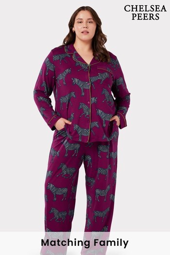 Chelsea Peers Purple Curve Recycled Fibres Hidden Leopard Print Long Pyjama Set (C45682) | £45