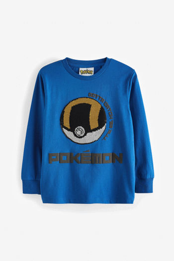 Cobalt Blue Pokemon Long Sleeve Flippy Sequin License T-Shirt (4-14yrs) (C45793) | £7 - £9.50
