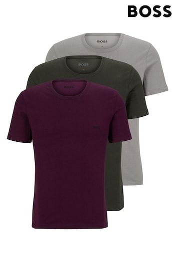 BOSS Green/Grey/Purple Cotton Logo T-Shirts 3 Pack (C45818) | £45