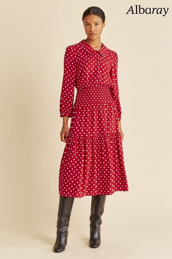 Albaray Red Spot Shirred Waist Dress (C45836) | £89
