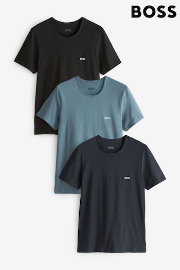 BOSS Black/Blue/Navy Cotton Logo T-Shirts 3 Pack (C45844) | £45