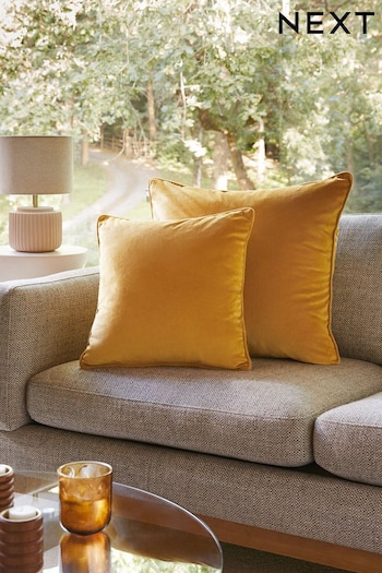 Dark Ochre Yellow Matte Velvet Square Cushion (C45920) | £7